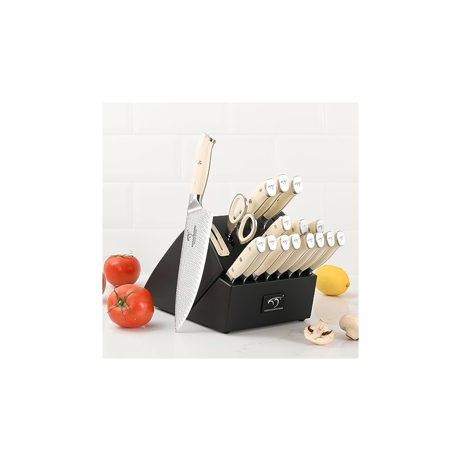 NANFANG BROTHERS Knife Sets 19 Pieces for Kitchen with Block, Damascus Kitchen Knife Set with Block, ABS Ergonomic Handle for Chef Knife Set and Kitchen Shear(Black)