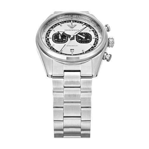 Image of Emporio Armani Watch for Men, 2 sub dial Chronograph Movement and 43mm Case Size with Stainless Steel, Leather or Silicone Strap, Black and Silver Tone, 42MM, Sports