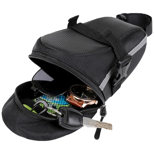Samuliy Bolsa de asiento con tiras reflectantes para sillín debajo del asiento, alta capacidad, bolsa de sillín impermeable para amantes del ciclismo, montaña