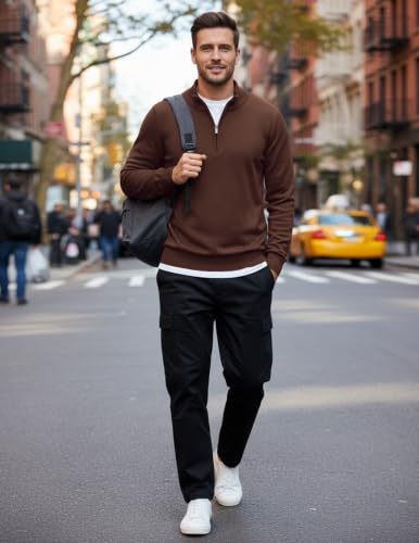 Image of COOFANDY Men's Quarter Zip Up Sweaters Slim Fit Lightweight Mock Pullover