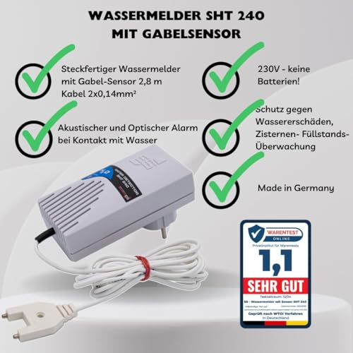 Schabus Wassermelder SHT 240 mit Gabelsensor, Steckdosengerät 230V, Plugin-Gerät, Kabellänge 2,8 m