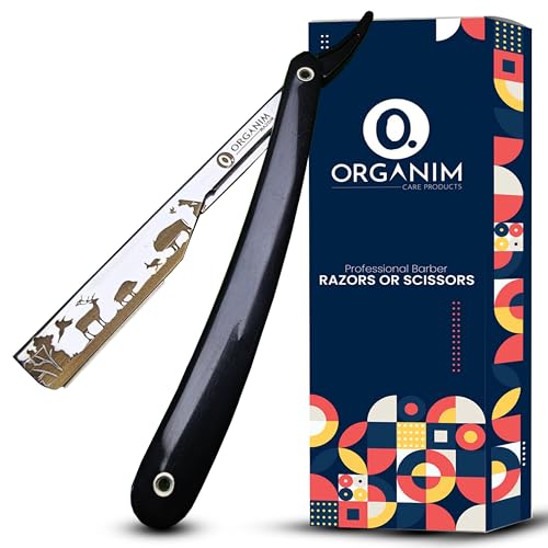 Image of Barber Shaving Razor for Men | Foldable Stainless Steel Straight Razor with Handle | Manual Beard Shaving and Trimming Razor for Barbers, Salons and Home Grooming (Black White)