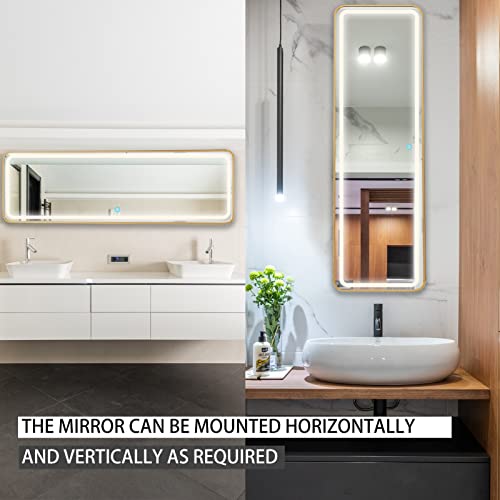 Full Length Mirror Lighted 63"X22",Hong.coo Led Free Standing Floor Mirror,Wall Mounted Hanging Mirror With Lights,Makeup Vanity Mirror,Bedroom Full Size Body Mirror With Dimming & 3 Color Modes Gold #TOP5