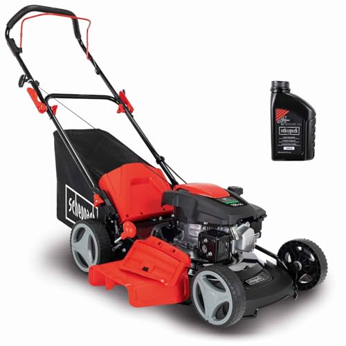 Scheppach Tondeuse à Gazon à Essence MP150-46 – Moteur à Essence 4 Temps 3,5 CV – Largeur de Coupe 46 cm – 8 hauteurs de Coupe – Bac de 55 l – Mulching – Ejection latérale (avec Huile Moteur)