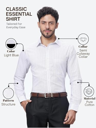Image of Raymond Men's Slim Fit Pure Cotton Full Sleeve Semi Cutaway Collar Structure Pattern Light Blue Formal Shirt