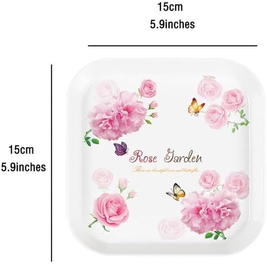 Miniatura 3 de Juego de 4 platos cuadrados de melamina para servir alimentos, platos de ensalada de postre de 5.9 pulgadas, platos de aperitivos, diseño de peonía