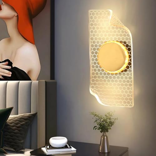 Image of Groeien 15watt LED Sconce Honeycomb Pattern Modern Transparent Indoor Home Acrylic Wall Lamp for Bedroom, Livingroom, Indoor- Warm White (Honeycomb-wall, 1)