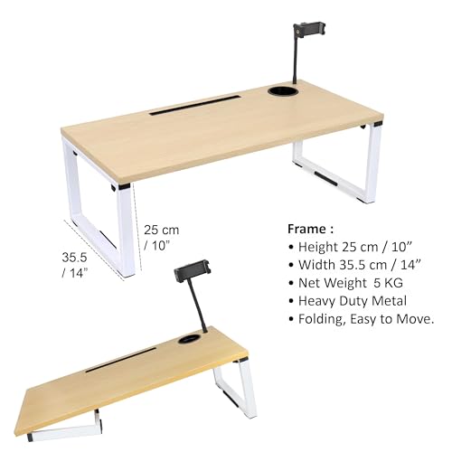 Image of Isomars Bed Desk /Floor Desk with Mobile Holder 76cm x 35.5cm (30 inch x 14 inch) Laptop Study Table for Work from Home, Online Classes, Card Games and Kid's Activities (Wooden)