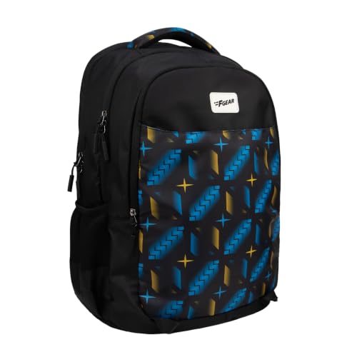 Image of F Gear Ryto Black 35L School Backpack with 3 Spacious Compartments, 1 Front Pocket & Side Bottle Holder, Airflow Padded Back, Lightweight & Durable Bag for School, Tuition, Travel and Work