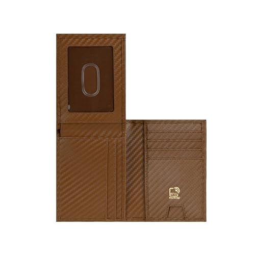 Image of Premium RFID Blocking Wallet for Men | Slim Carbon Fiber Leather with 12 Card Slots, Clear ID Window & Cash Pocket | Durable Bifold Genuine Cow Fiber Leather Wallet (Carbon CONIAC)