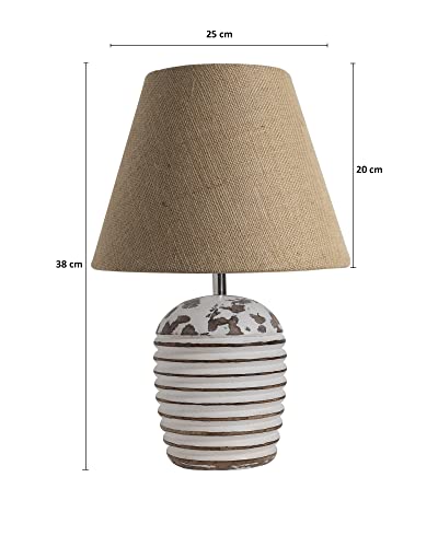 Image of Homesake Wooden Table Lamp for Bedroom | Bedside Lamp with Fabric Shade | E27 Holder with Bulb Included | Warm Light Night Lamp for Living Room, Study Table & Home Decor Jute Cone Shade