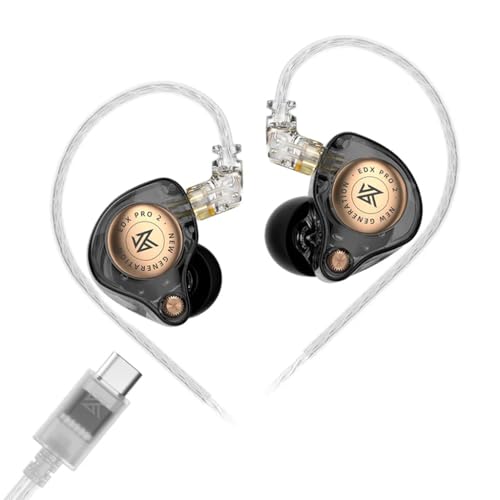 Image of KZ EDX Pro 2 in-Ear Monitor IEM Earphones with 10mm Dynamic Driver, Balanced Sound, Detachable Silver-Plated Cable with Type-C Plug, Metallic Faceplate, Comfortable Fit Wired IEM (Black)