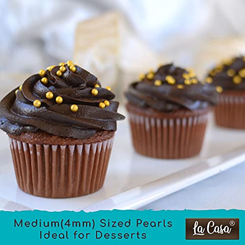 Image of La Casa Premium Gold Dragees | Medium(4mm) Sized Pearl Balls Ideal for Cake Decoration & Garnishing | 100g |