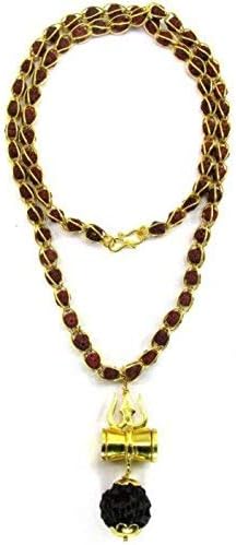 5 Mukhi Rudraksha Shiv Shakti Kavach With Trishul And Damru Pendant Set For Unisex Adult (Brown)_11622