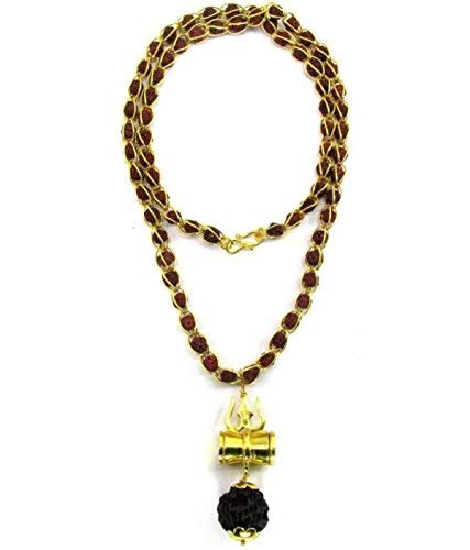 Raviour Lifestyle 5 Mukhi Rudraksha Shiv Shakti Kavach With Trishul And Damru Pendant Set For Unisex Adult (Brown) 2