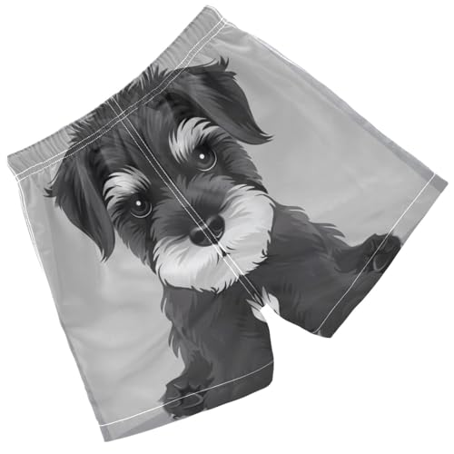 Pigsaly Boys Swim Trunks Cartoon Schnauzer Puppy Black Dog Boys Board Shorts Swimsuit Swimwear Summer Bathing Suit XS2