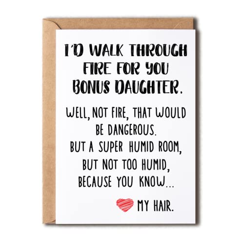 OystersPearl Gifts For Bonus Daughter From Mom I'd Walk Through Fire For You Bonus Daughter Card - Bonus Daughter Gifts For Her Graduation Gifts - Daughter Card