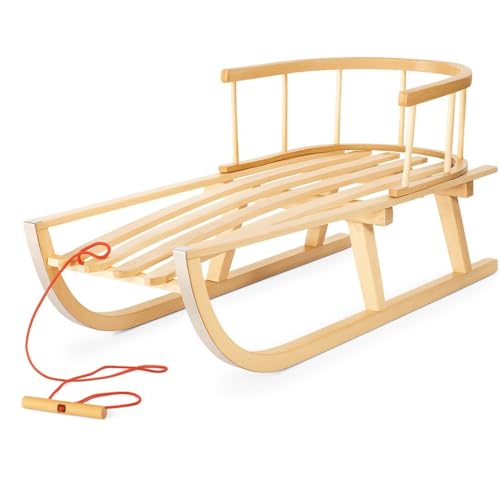 IMPWOOD Holzschlitten aus Buchenholz mit Rückenlehne & Zugseil –...