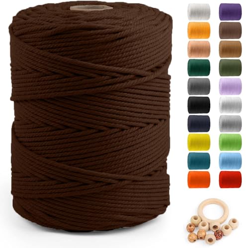Image of ZUEXT Macrame Cord, Brown, 5mm x 328yds Cotton String Macrame Yarn | Natural Handmade, 4 Strands Twisted Cotton Rope, for Craft Wall Hanging Weaving Tapestry Dream Catchers Hanger DIY Gift, 300m