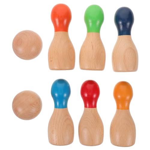 Toyvian 1 Set Wooden Bowling Set Rainbow Bowling Pins for Fun Physical Fitness for Family Activities and Birthday Parties