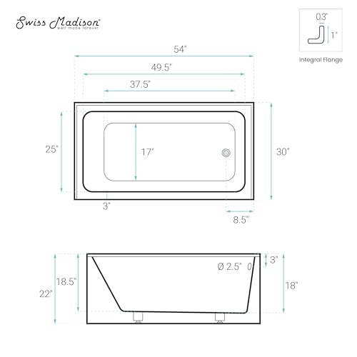 Image of Voltaire 54 x 30 Skirted Right Drain Soaking Apron Bathtub in Glossy Black