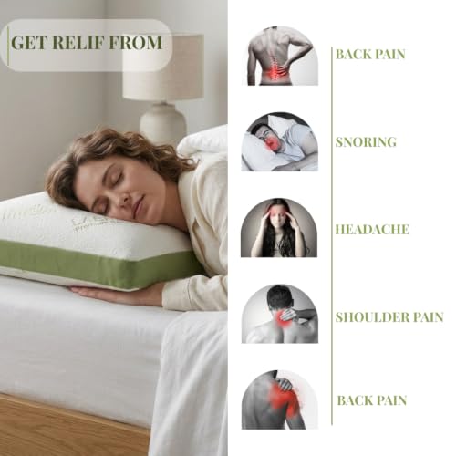 Image of LABHAM Memory Bamboo Pillow for Neck, Head & Support | 55 Density Memory Foam | Removable Bamboo Knit Cover | 2-Year Manufacturing Warranty | Made in India | Large 43 x 69 cm (1)