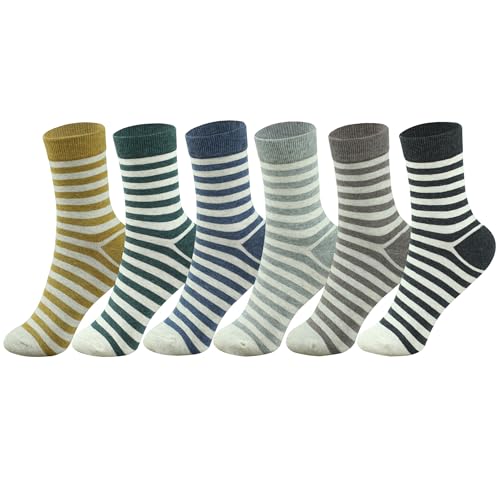 MAGIARTE 6 Paar Damen Mini Crew Socken Streifen gemustert Gekämmte Baumwolle Casual Athletische Viertel Kalbssocken (Stripe Color#01)