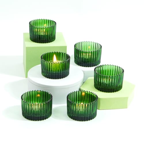 Glass Candle Tray 6 Pack Round Candle Holder Tealight Holders,Green