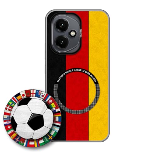 JGOYGYI Case for Honor 400 with Magnetic Detachable Collapsible Grip Stand, Shockproof Silicone Bumper Cover, Germany Flag Football Design,Pattern 6
