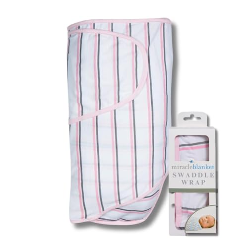 Miracle Blanket Swaddle Wrap, Newborn Baby Swaddle, Pink and Gray Stripes