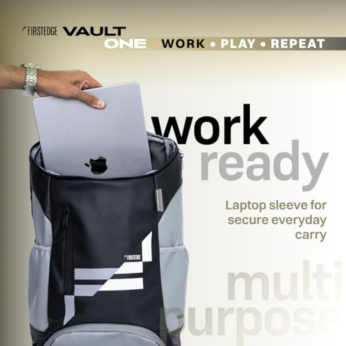 Image of Vault One Waterproof Sports & Office Bag with Shoe Compartment | 30L Pickleball and Padel Tennis Bag | Smart Travel Loop | Easy Front Pocket Access | (Black & Grey)