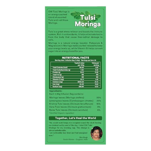 Image of Organic Wellness Tulsi Moringa | Sahjan | Drumstick Leaf Powder | Multi Vitamin Herbal Tea | Rich in Antioxidants & Nutrients | 25 Tea Bags - Pack of 1