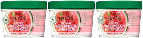 Garnier Fructis Hairfood Watermelon Mascarilla 3 en 1 para el cuidado del cabello, tratamiento capilar, deja brillar en acondicionador, acondicionador, vegano, con glicerina, aceite de coco, aceite de