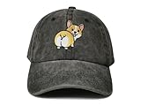 Hepandy Embroidered Corgi Hat, Lovers Gifts for Men Women, Washed Black Embroidery Dog Mom & Dad Baseball Cap, Adjustable Dad Hat