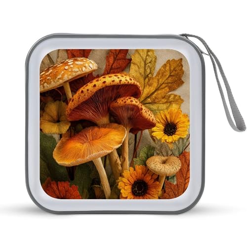 DuduYH Fall Large Mushrooms Orange CD Case DVD Storage Case Portable for Car Home Travel