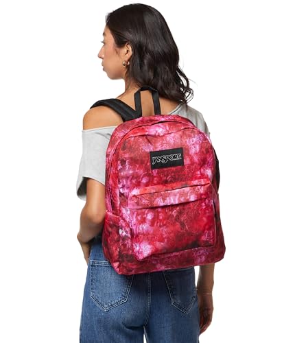 Image of JanSport SuperBreak Plus Backpack with Padded 15-inch Laptop Sleeve and Integrated Bottle Pocket - Spacious and Durable Daypack for Work and Travel, Afflicted Dyed Red /White /Black