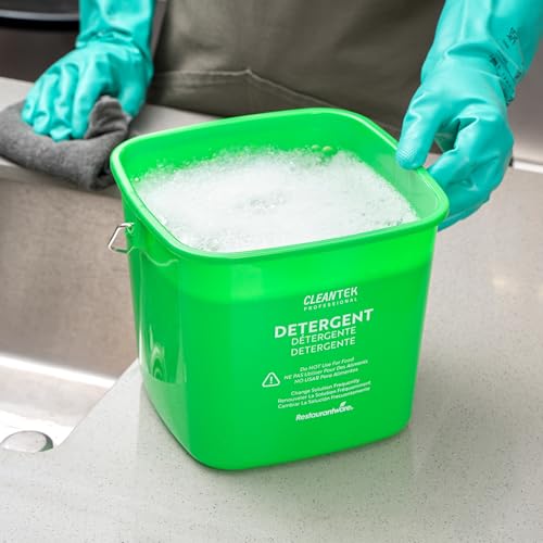 Image of Restaurantware Plastic Buckets with Stainless Steel Handle Pack of 10, 6 Quart Plastic Cleaning Pails, Green Square Design, Measurement Graduations, for Janitorial and Foodservice Use