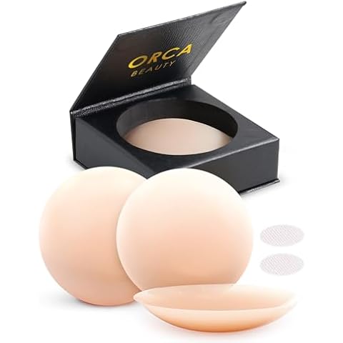 Orca Beauty Nipple Cover 2 Pairs - Available in 6 Skin Tone, Adhesive Silicone Reusable Nipple Pasties Nipple Covers Stickers - Crème Cover