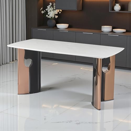 Image of The Attic Grand Opulent Dining Table with Dual Tone Metal Base - Modern Luxury Rectangular 6 Seater Dining Table for Home & Restaurant