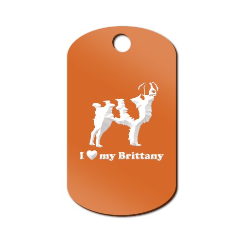 Mister Petlife I Love My Brittany Engraved Keychain/GI Tag Spaniel Orange