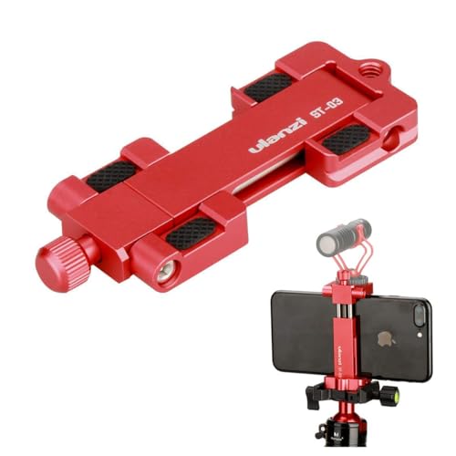ULANZI ST-03 Metal Smart Phone Tripod Mount with Cold Shoe Mount C/W Arca-Style Quick Release Plate for iPhone 16 15 14 13 12 Pro 11 Xs X 8 7 Plus Samsung Huawei, Cell Phone Holder Clip Adapter Red