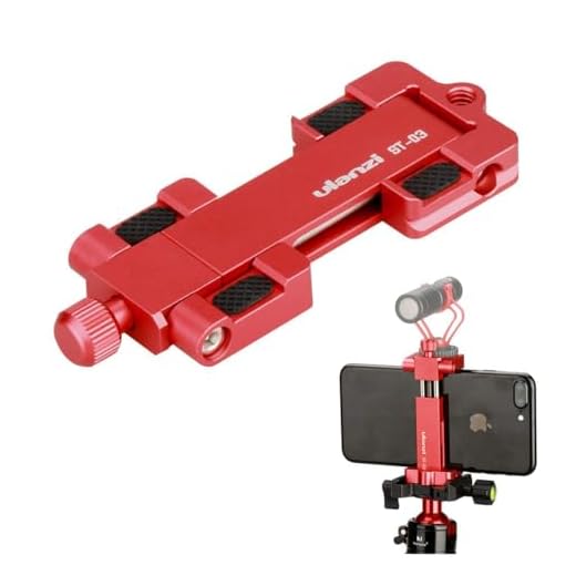 Ulanzi ST-03 Suporte de tripé de metal para smartphone com suporte de sapata fria C/W Arca-Style Placa de liberação rápida para iPhone 12 Pro 11 Xs X 8 7 Plus Samsung Huawei, adaptador de clipe de suporte de celular vermelho