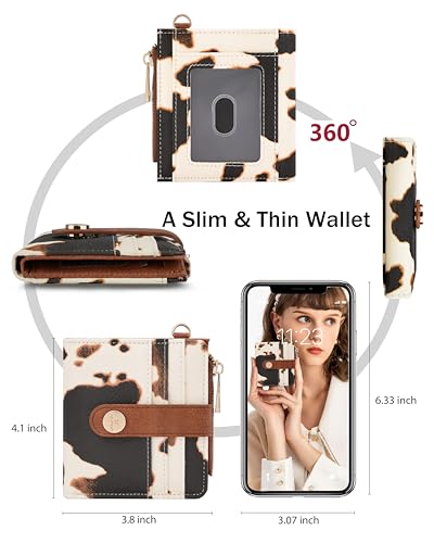 Image of Keychain Wallet Wristlet for Women,RFID Small Cow Wallet for Women | Wallet Wristlet with Zipper Coin Pocket,Vegan Leather Card Wallets for Women, 2 ID Window,Gift