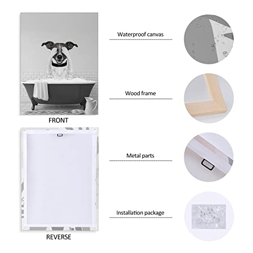 Funny Dog Wall Art In Bathtub Black And White Canvas Print Wall Art Dog In Bathroom Picture, Dog Pictures Prints For Wall Decor Funny Artworks Set Of 3 Ready To Hang For Living Room, Bathroom, Bedroom, Kids Bathroom Decor (12"X16", Framed) #TOP2
