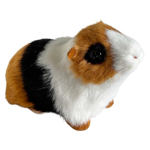 Realistic Guinea Pig Figurine – Lifelike Tri-Color Hamster Stuffed Animal, Faux Fur Pet Replica for Shelf, Desk & Home Decor, Collectible Gift for...
