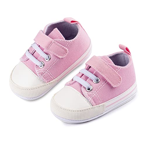 Zapatillas de Bebe Personalizadas con Nombre - Zapatos bebé de Lona Estilo Casual - Regalo Bebe Personalizado - Zapatos de 0 a 6 Meses (Rosa, 18)