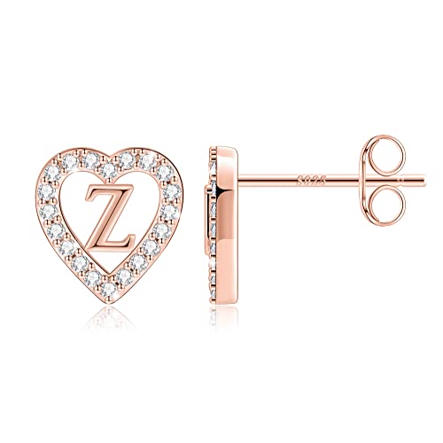 Image of Anoup Heart Initial Earrings for Girls Gifts - S925 Sterling Silver Post CZ Hypoallergenic Stud Initial Earrings for Women Teen Girls Birthday Gifts for Kids Jewelry