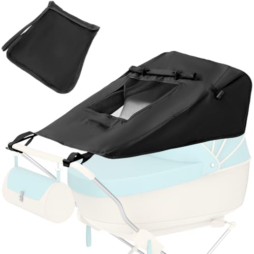 QWORK® Sombrilla carrito universal para cochecito, parasol carrito negro con ventana, para cochecitos y sillas de paseo