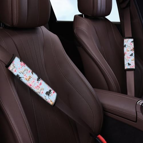 Image of AFPANQZ Horse Cherry Blossoms 2 Pack Car Seat Belt Pads Covers Harness Universal Fit Cute Safety Seatbelt Comfortable Pads Cushion for Adults Kids Non-Slip Shoulder Straps