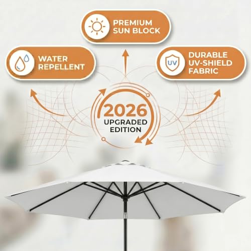 Image of Greesum 9FT Outdoor Patio Umbrella, Table Umbrella for Yard, Market, Heavy-Duty Waterproof Pool Umbrella with 8 Sturdy Ribs, UV Protection for Beach, Deck, Garden, Backyard